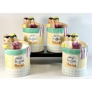 Vintage Hot Tub Couple Figural Mug Set of 4 Lotus Restaurant Novelty Ceramic Bar